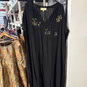 THE GREAT Black Dress with Floral Embroidery